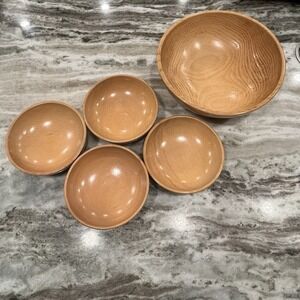 Vintage Wood Salad Bowls Mid Century Modern MCM Made in Japan  Set of 5